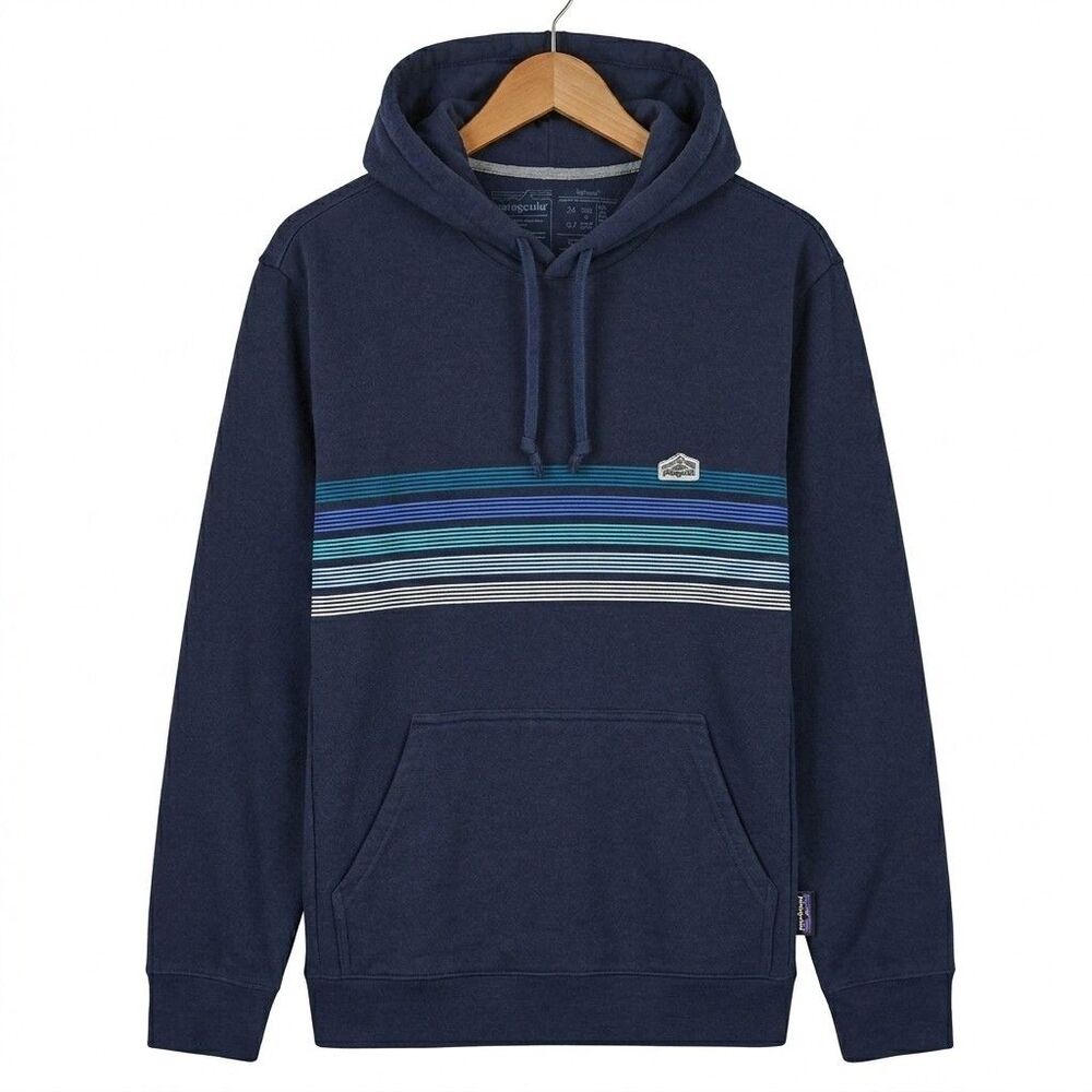 Patagonia Uprisal Hoodie Sweatshirt Mens M Navy Logo Ridge Striped Gorpcore